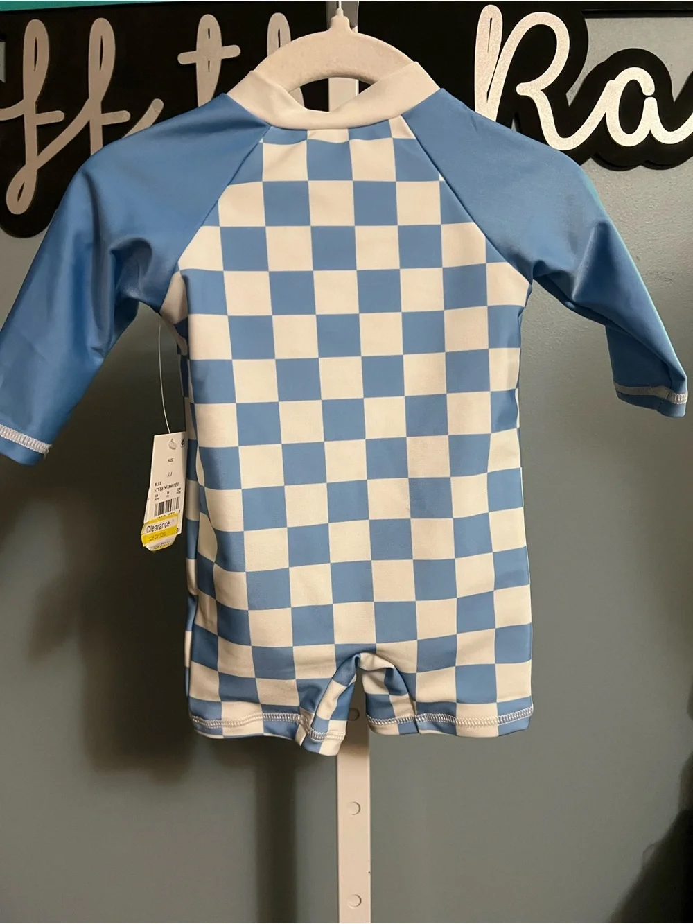 Disney Baby Mickey Mouse Blue & White Checkerboard Rash Guard One-Piece NWT